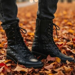 Vince Camuto 8 Steampunk Goth Grunge Punk Quilted Leather Lace Up Combat Boots